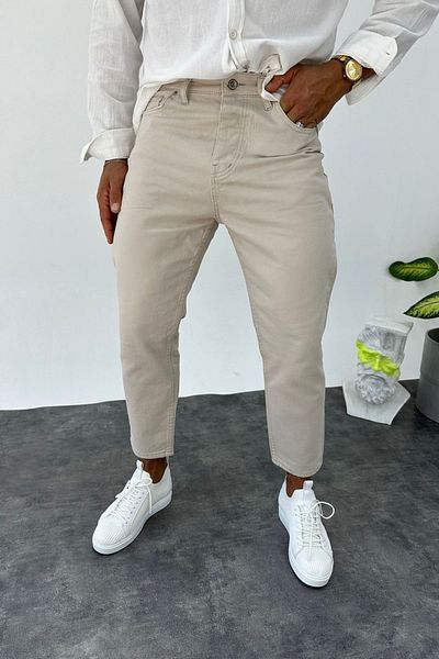 MADZEYMODA Pánské Boyfriend Cream Jeans – džíny uvolněného střihu
