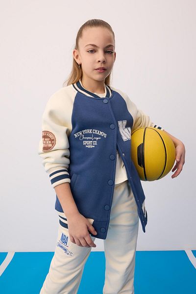 DeFacto Girls' College Collar Snap Closure Double Pocket Seasonal Thick Inside Soft Feathered Bomber Cardigan