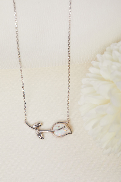 Elika Silver 925 Ayar Gümüş Sedef Taşlı Lale Kolye