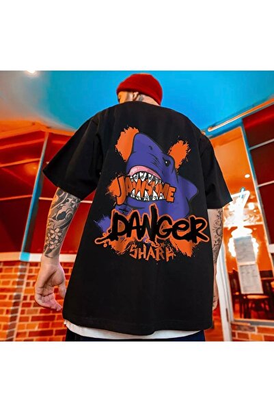 TROVE تي شيرت هيب هوب للرجال - تصميم مخصص، مطبوع عليه Danger Shark Back، 100%...