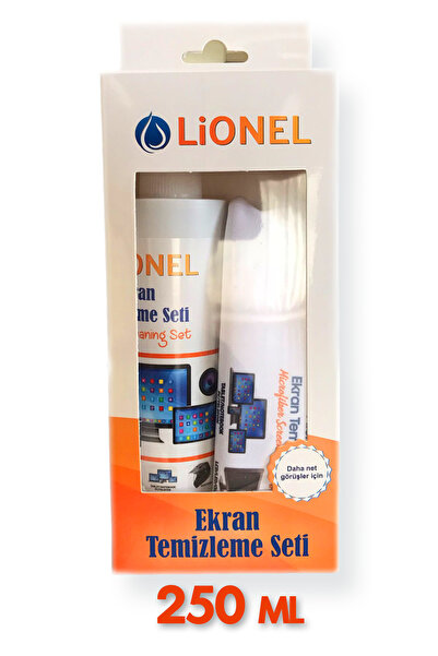 Lionel Ekran Temizleme Seti, 250 ML Sprey + 30x30 cm Mikrofiber Bez, Tüm TV, Tablet, Telefon, Notebook