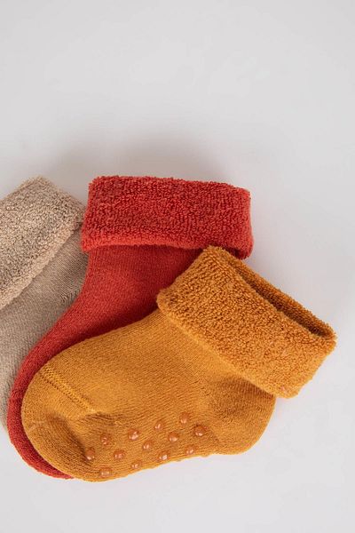 DeFacto Set of 3 Cotton Long Socks for Baby Boy - Non-Slip Sole Y6328a2ns