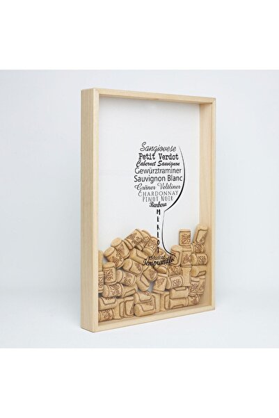 Hediyesepeti Tipografik Üzüm Çeşitleri Kadeh Tasarımlı Mantar Tıpa Kumbarası 30 X 44 X 4,5 Cm
