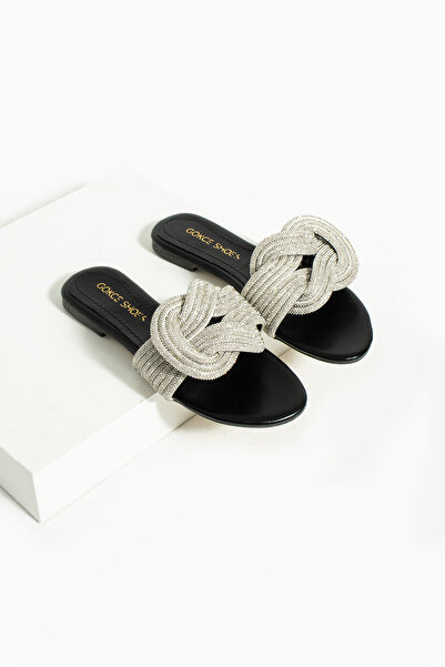 Gökçe Shoes Maira Siyah Taşlı Halka Detay Kadın Terlik