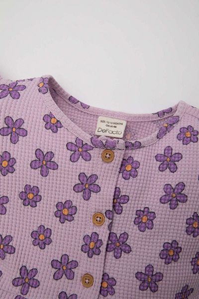 DeFacto Floral Patterned Waffle Jumpsuit and Headband for Baby Girl - C7180a524sm