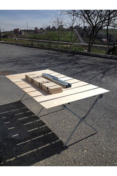 Galvanizraf Multi-Purpose Wooden Campet Set - Picnic - Market Bench Galvanized Coated