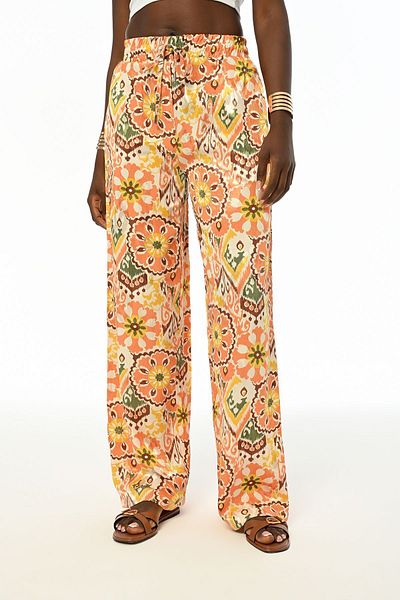 Orfeo Negro Croială relaxată - Pantaloni de damă cu talie elastică, model Geomtrisk și picior lat