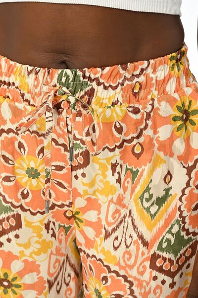 Orfeo Negro Relaxed Fit - Women's Elastic Waist Pants, Geomtrisk Pattern and Wide Leg