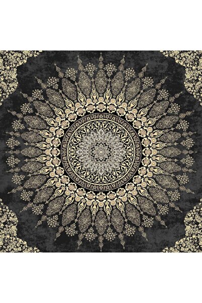 In House Soft Velvet Turkish Rectangular Door & Bath Mat -Gold & Black - 60x40 cm