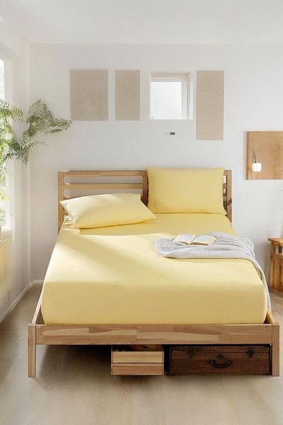 MİASELİS Miaselis Lantana - Yellow Colored Elastic Sheet Set, Single and Double Pillowcase