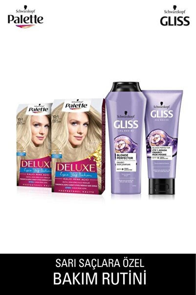 Gliss 10-1 Küllü Açık Sarı X 2 Adet Blonde Perfector Mor Şampuan 250 ml Blonde Perfector Mor Mask
