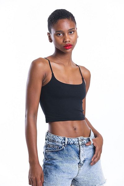 Elia Moda Bluză de damă Black Crop - Curea subțire din frânghie
