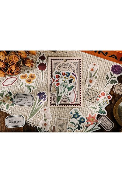 SF SCRAPBOOK KIRTASİYE 20 Adet Scrapbook Vintage Çiçek/retro Sticker Set, Scr...