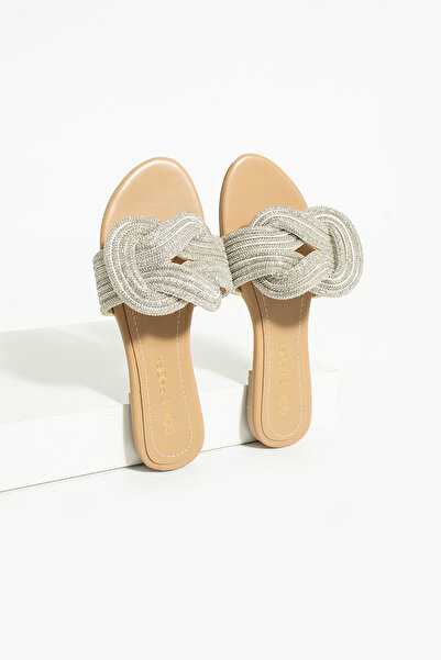 Gökçe Shoes Maira Krem Taşlı Halka Detay Kadın Terlik
