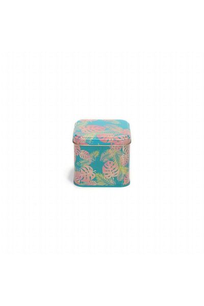 EVLE Ef014-q8 Leaf Pink Blue Patterned Square Metal Storage Container 9x9 Cm