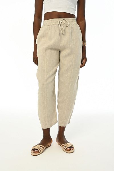 Orfeo Negro Women's Comfortable Fit - Natural Trousers with Wide Legs and Elastic Waist