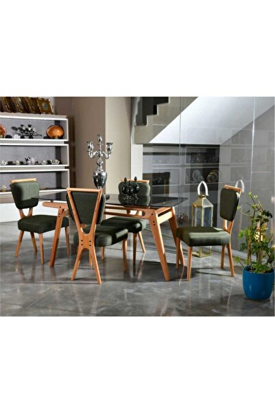VOWTURKEY Palace Iskandinav Gürgen Isk. Cam Mutfak&salon Masa Sandalye Takımı(4S1M-80*160)-yeşil