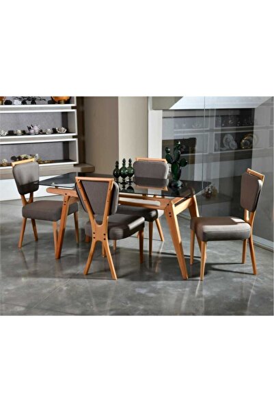 VOWTURKEY Palace Iskandinav Masa Takımı - Camlı - Mutfak- Salon Masa Takımı