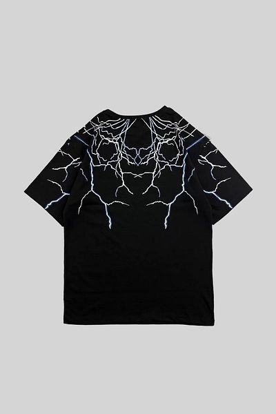 Sekizbiraltı Lightning Printed Oversize Black Unisex Tshirt