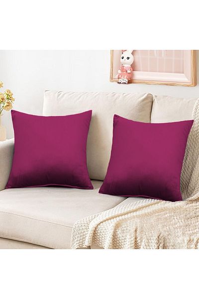 In House 2 Pieces Velvet Decorative Cushion Set Solid Design - 45x45 Cm