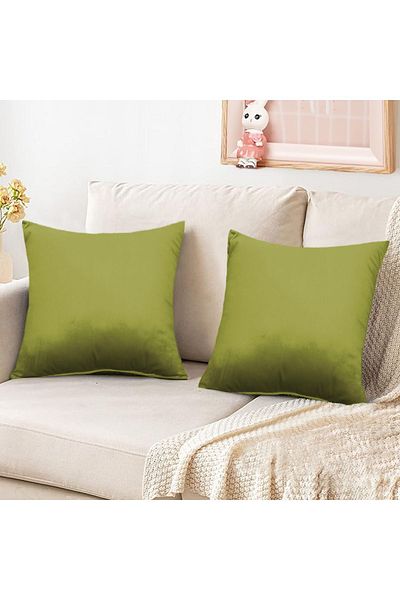 In House 2 Pieces Velvet Decorative Cushion Set Solid Design - 45x45 Cm