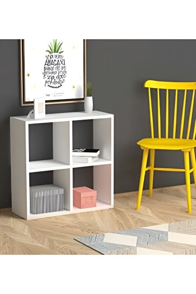 GKE HOME Beyaz Kitaplık Çok Amaçlı Dolap Oyuncak Dolabı 4 Gözlü Düzenleyici D...