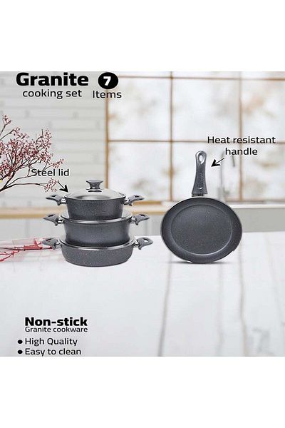 In House | 7 Pieces Turkish Granite Cookware Set With Steel Lid