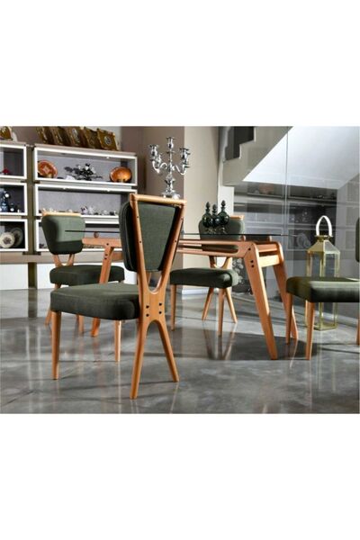 VOWTURKEY Palace Iskandinav Gürgen Isk. Cam Mutfak&salon Masa Sandalye Takımı(4S1M-80*160)-yeşil