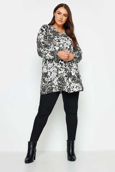 Stil Diva V-Neck Lycra Blouse with Ruffled Skirt - Plus Size, Long Sleeve, Rubber Ankle302954