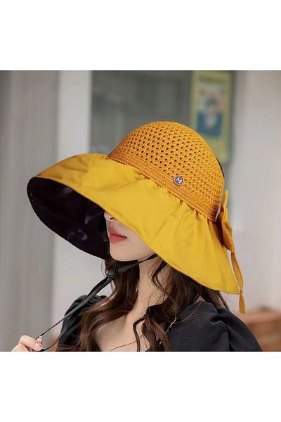 Shopiolog Wide Brim Knitted Visor - Foldable Bow Beach Hat