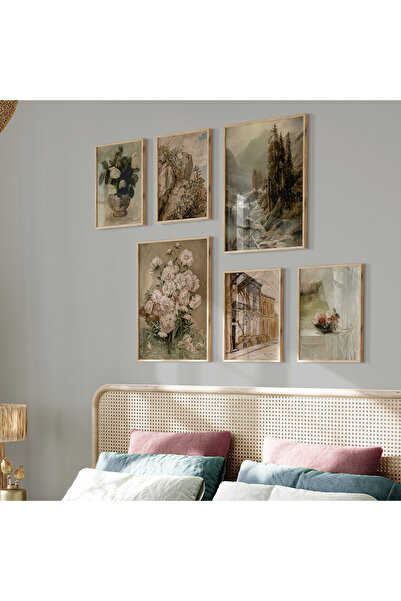 TekTablo Doğal Ahşap Çerçeveli 6!lı Tablo Seti