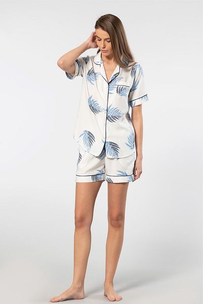 TÜREN Patterned Viscose Shirt and Buttoned Women's Shorts Set - 100% Viscose