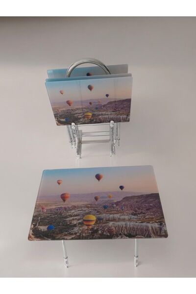 Genel Markalar Liza Serisi Çanta Zigon, 4 lü Katlanabilir Sehpa, Cam Sehpa, Ç...