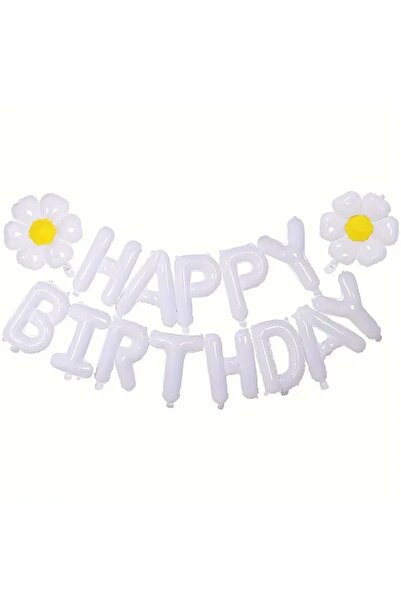 BKMC PARTY مجموعة بالونات بيضاء من Happy Foil - 2 بالونات ديزي