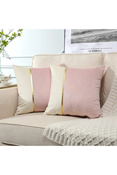 vivamia 2 bucăți husă de pernă decorativă cu aspect de catifea cu dungi aurii