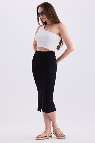 MD trend High Waist Summer Midi Women's Skirt - Slit Detail