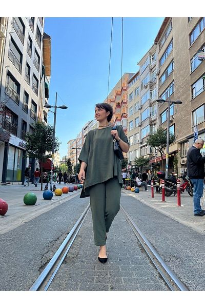 soBasic Χακί Λινό Viscose Comfort Διπλό Σετ