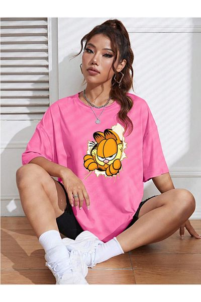 Revasser Βαμβακερό γυναικείο μπλουζάκι Garfield Colorful Crew Neck Oversize