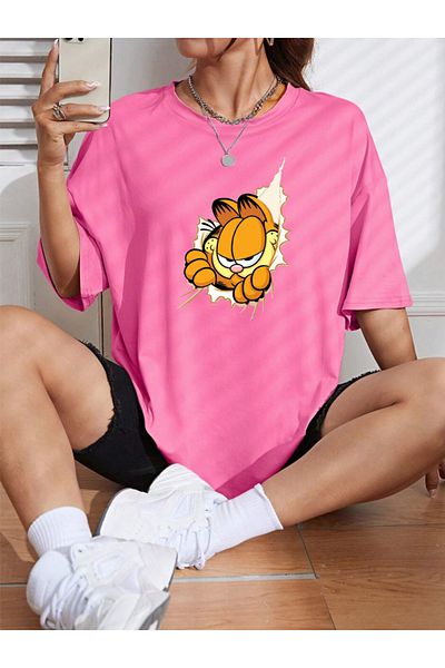 Revasser Βαμβακερό γυναικείο μπλουζάκι Garfield Colorful Crew Neck Oversize