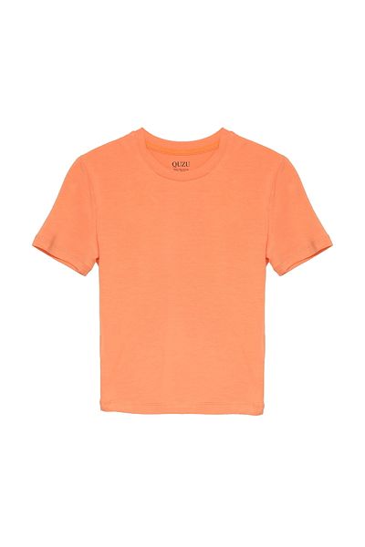 Quzu Salmon Color Crew Neck T-shirt