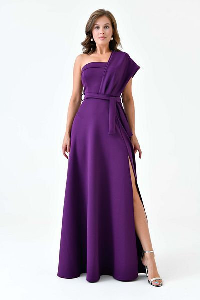 WOMAN VISION Rochie maxi de damă, mov, elastică, din țesătură de scufundări, cu un singur umăr 582754