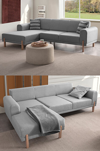 Eymense Mocha Sırt Mekanizmalı Köşe Koltuk Takımı GRİ SOL KÖŞE