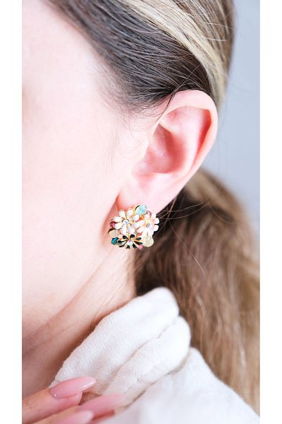 AURRARİ Pink Black Enamel Daisy with Zircon Stone Detail