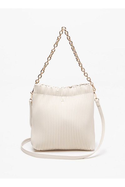 Flora Bella by Shoexpress Ribbed Bucket Bag with Detachable Strap and Snap Button Closure