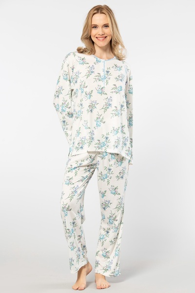 TÜREN Viskon Kumaş Battal Beden Desenli Uzun Kollu Kadın Pijama Takımı