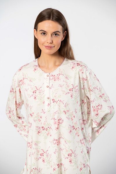 TÜREN Battal Size Patterned Viscose Women's Pajama Set - Long Sleeve