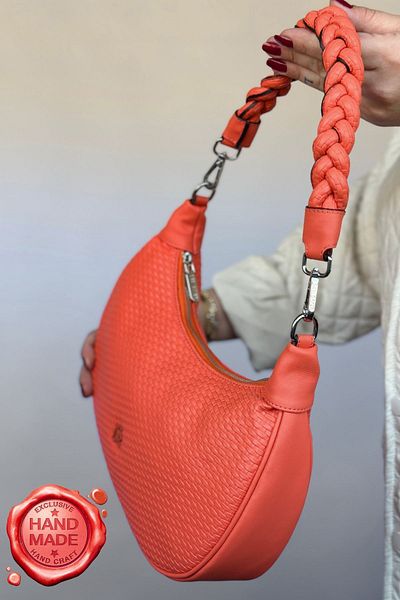 GALB LEATHER Mâner tricotat lucrat manual Geantă de mână pentru femei de mărime mare Culoare portocalie