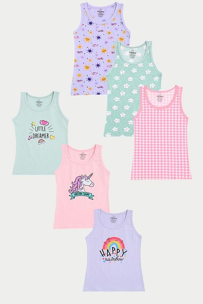 vitmo 6-Piece Cotton Rainbow & Sun Mixed Tank Top Set for Girls
