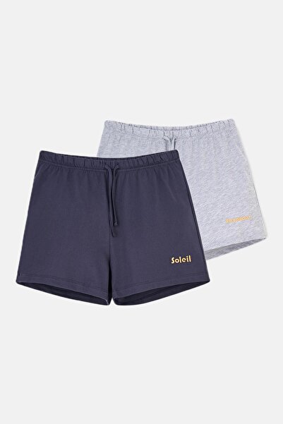 Dagi Gri Melanj-Lacivert Baskı Detaylı 2'li Şort Pijama Altı