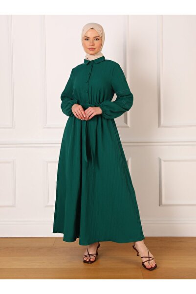 Refka Balloon Sleeve Hijab Dress - Emerald Green - Refka, Sleeves Detailed
